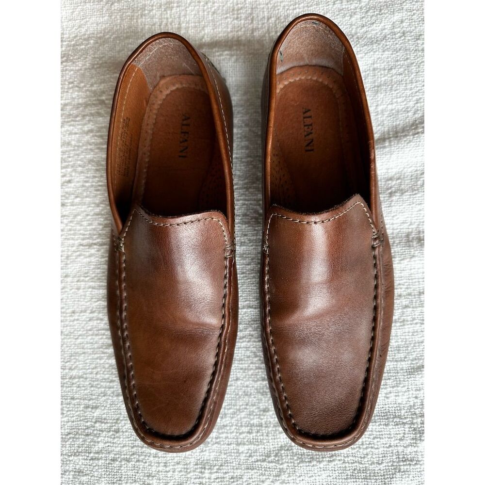 Alfani Men's Brown Leather Slip-On Dress Loafers Size 11